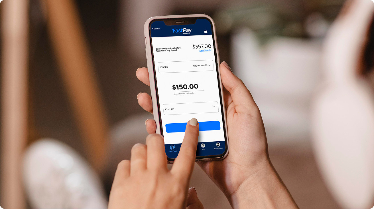 Employee reviewing FastPay balance and transfer on a smartphone